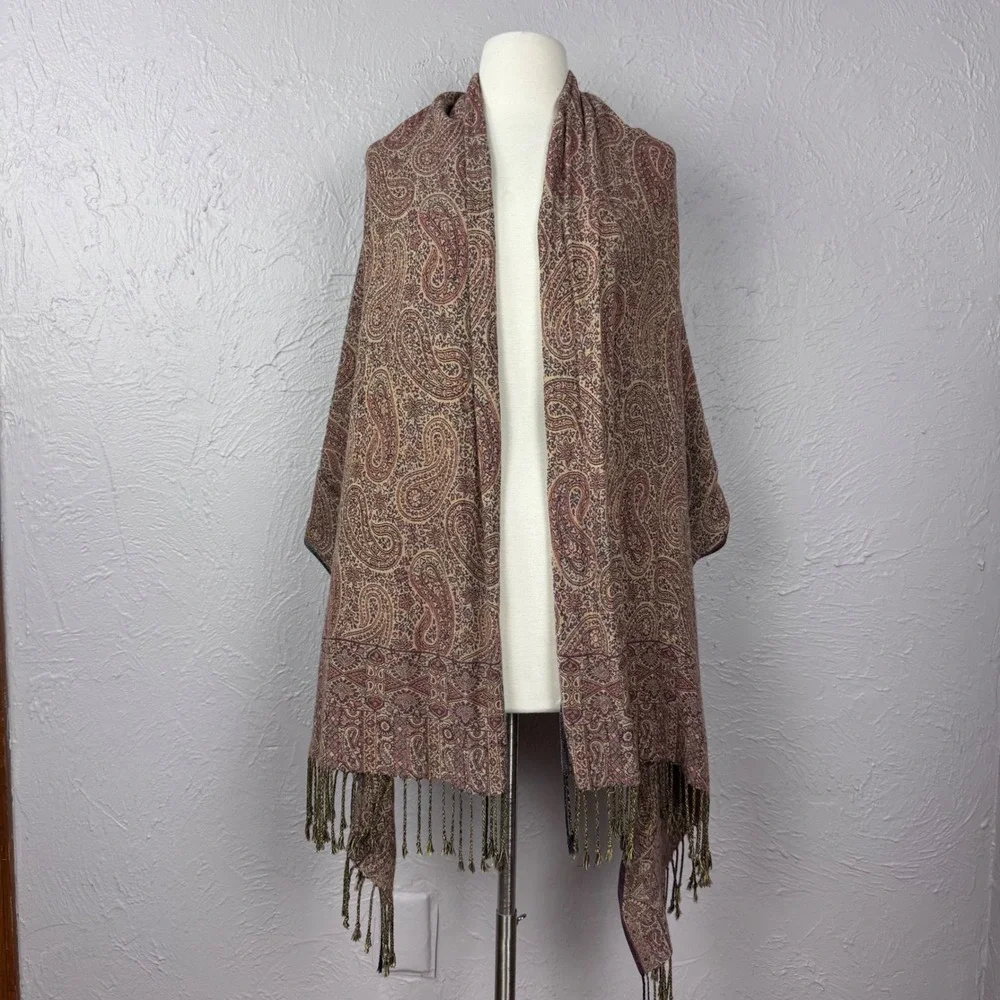 Vintage Paisley Pashmina / Scarf Brown and Burgundy Bohemian Wrap Scarf